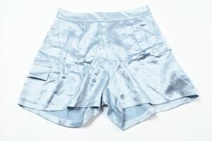 MATIN Silk Satin Cargo Shorts Womens 6 Ice Blue Pull-On High Rise Relaxed